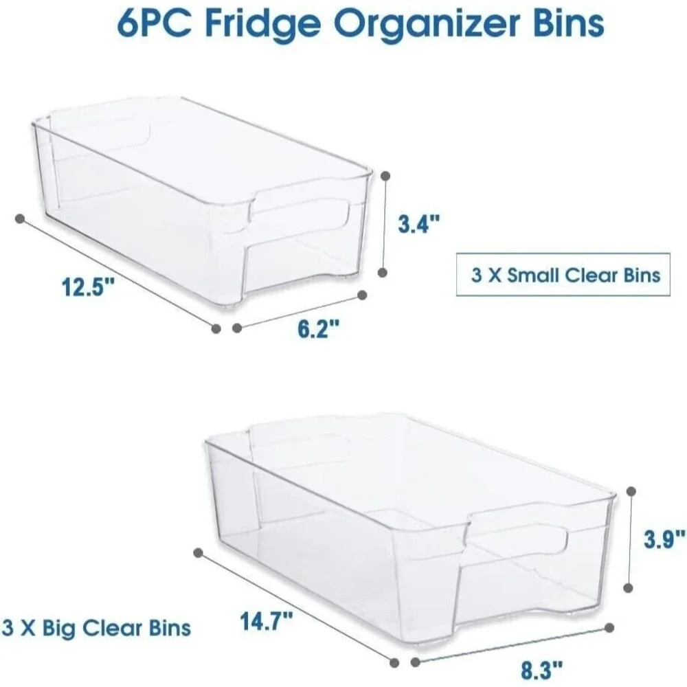 6 Pack Stackable Refrigerator Organizer Bins Clear Storage Bins for Organizing